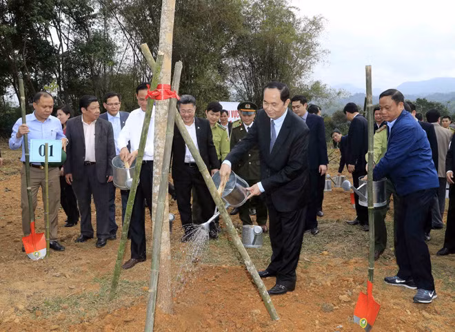 Chủ tịch nước Trần Đại Quang phát động "Tết trồng cây đời đời nhớ ơn Bác Hồ" tại xã Quân Bình, Bạch Thông, Bắc Kạn.Ảnh: TTXVN. Chủ tịch nước Trần Đại Quang phát động "Tết trồng cây đời đời nhớ ơn Bác Hồ" tại xã Quân Bình, Bạch Thông, Bắc Kạn.Ảnh: TTXVN.