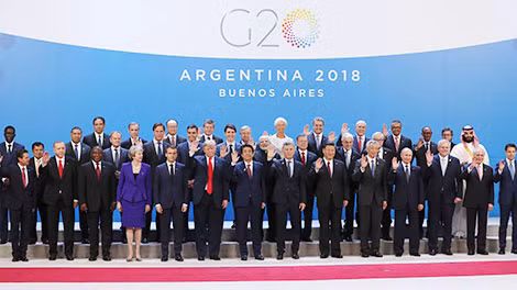 Các nhà lãnh đạo G20 chụp ảnh chung tại Hội nghị ở Buenos Aires, Argentina, ngày 30-11. Ảnh: L.G.