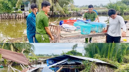 Công an xã Ninh Thạnh Lợi cùng chính quyền địa phương giúp người dân khắc phục hậu quả do mưa dông.