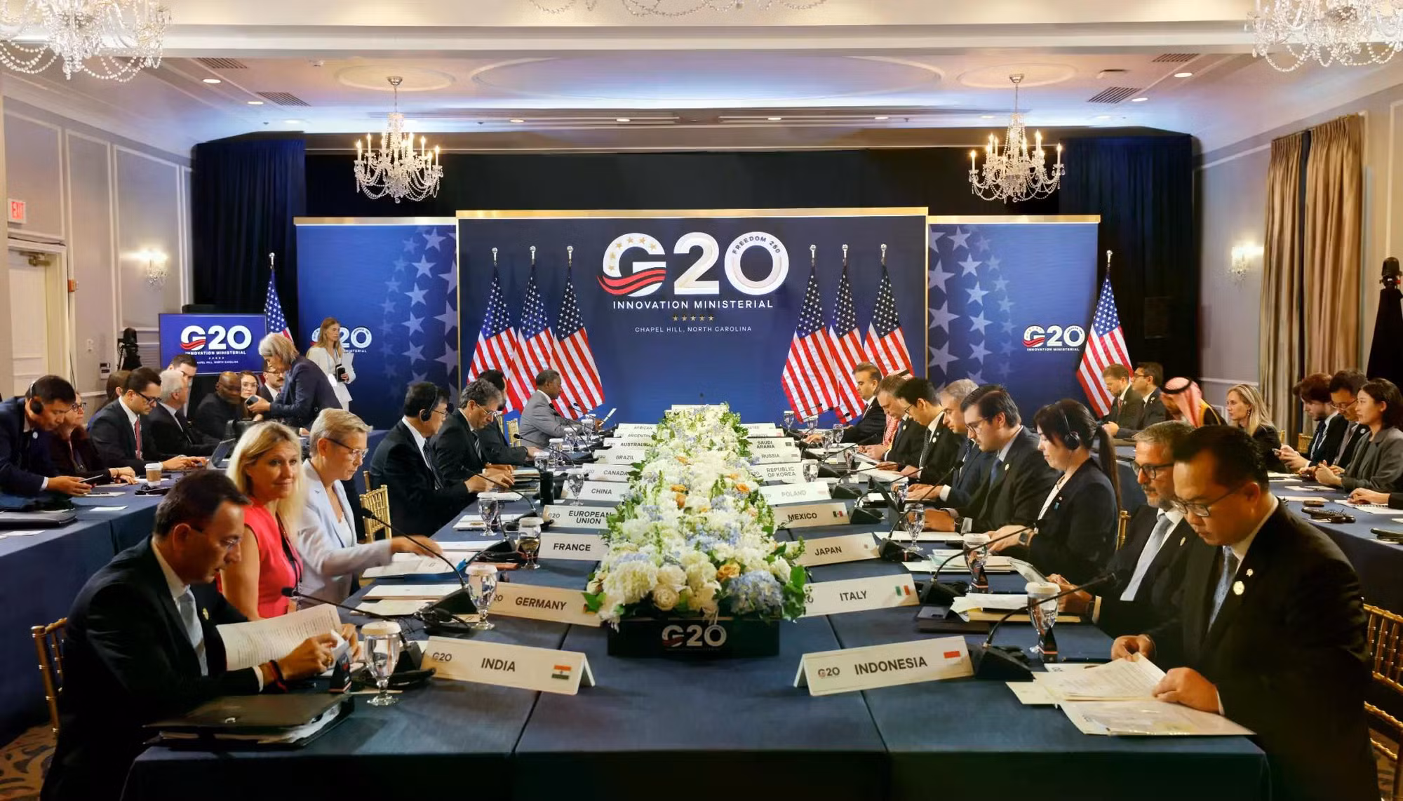 Hội nghị Bộ trưởng Đổi mới G20 diễn ra hôm 2/9 tại Chapel Hill, bang North Carolina, Mỹ. Ảnh: Reuters/Yonhap