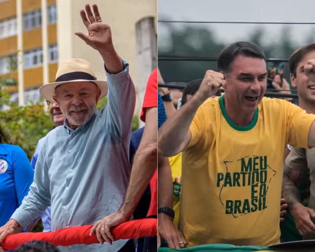 Tổng thống đương nhiệm Luiz Inácio Lula da Silva (trái) và Thượng nghị sĩ cánh hữu Flávio Bolsonaro sẽ bước vào vòng bầu cử quyết định dự kiến diễn ra ngày 25/10. Ảnh: Isabella Finholdt/NurPhoto/Shutterstock, Douglas Shineidr/Getty