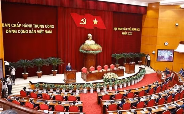 Tổng Bí thư Tô Lâm phát biểu bế mạc Hội nghị lần thứ 11 Ban Chấp hành Trung ương Đảng khóa XIII. Ảnh: TTXVN.