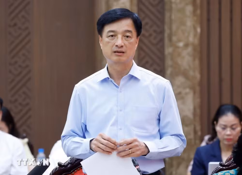 Đồng chí Nguyễn Duy Ngọc, Uỷ viên Bộ Chính trị, Bí thư Trung ương Đảng, Trưởng Ban Tổ chức Trung ương phát biểu. (Ảnh: Thống Nhất/TTXVN)
