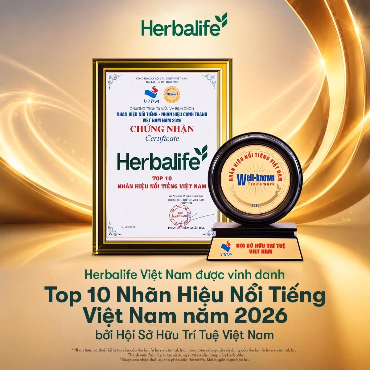Năm thứ 3 liên tiếp, Herbalife Việt Nam lọt vào danh sách Top 10 Nhãn hiệu nổi tiếng – Nhãn hiệu cạnh tranh Việt Nam.