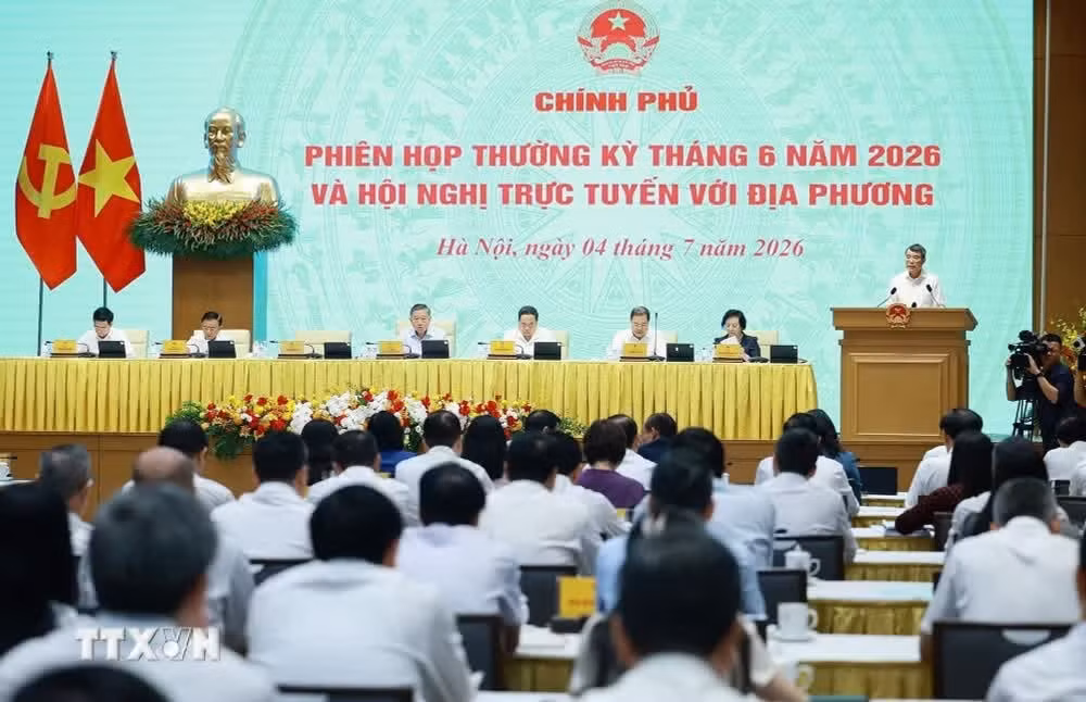 Phiên họp Chính phủ thường kỳ tháng 6 năm 2026 và Hội nghị trực tuyến Chính phủ với địa phương. (Ảnh: Dương Giang/TTXVN).