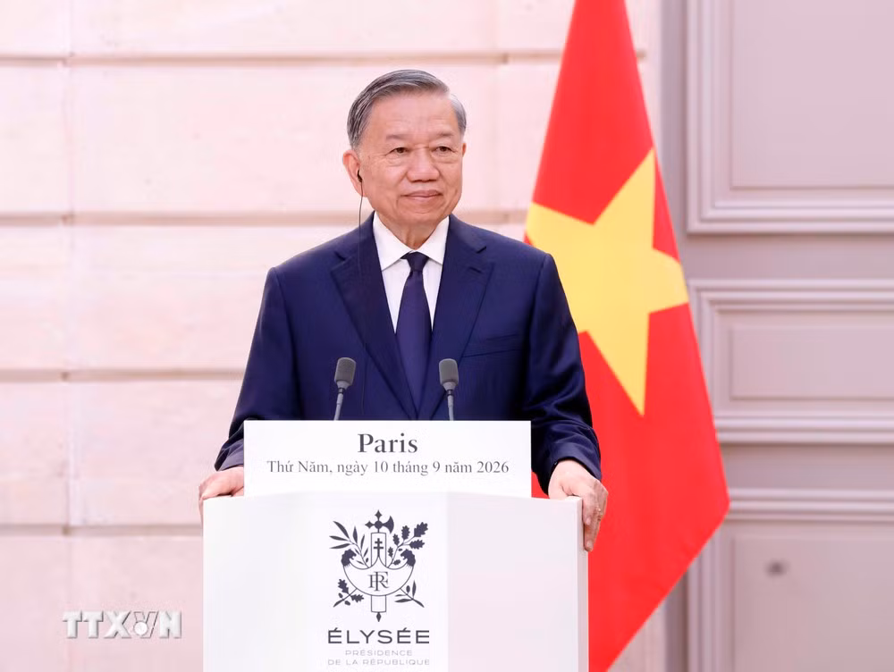 Tổng Bí thư, Chủ tịch nước Tô Lâm phát biểu tại cuộc gặp gỡ báo chí, thông báo kết quả hội đàm. (Ảnh: Thống Nhất/TTXVN)