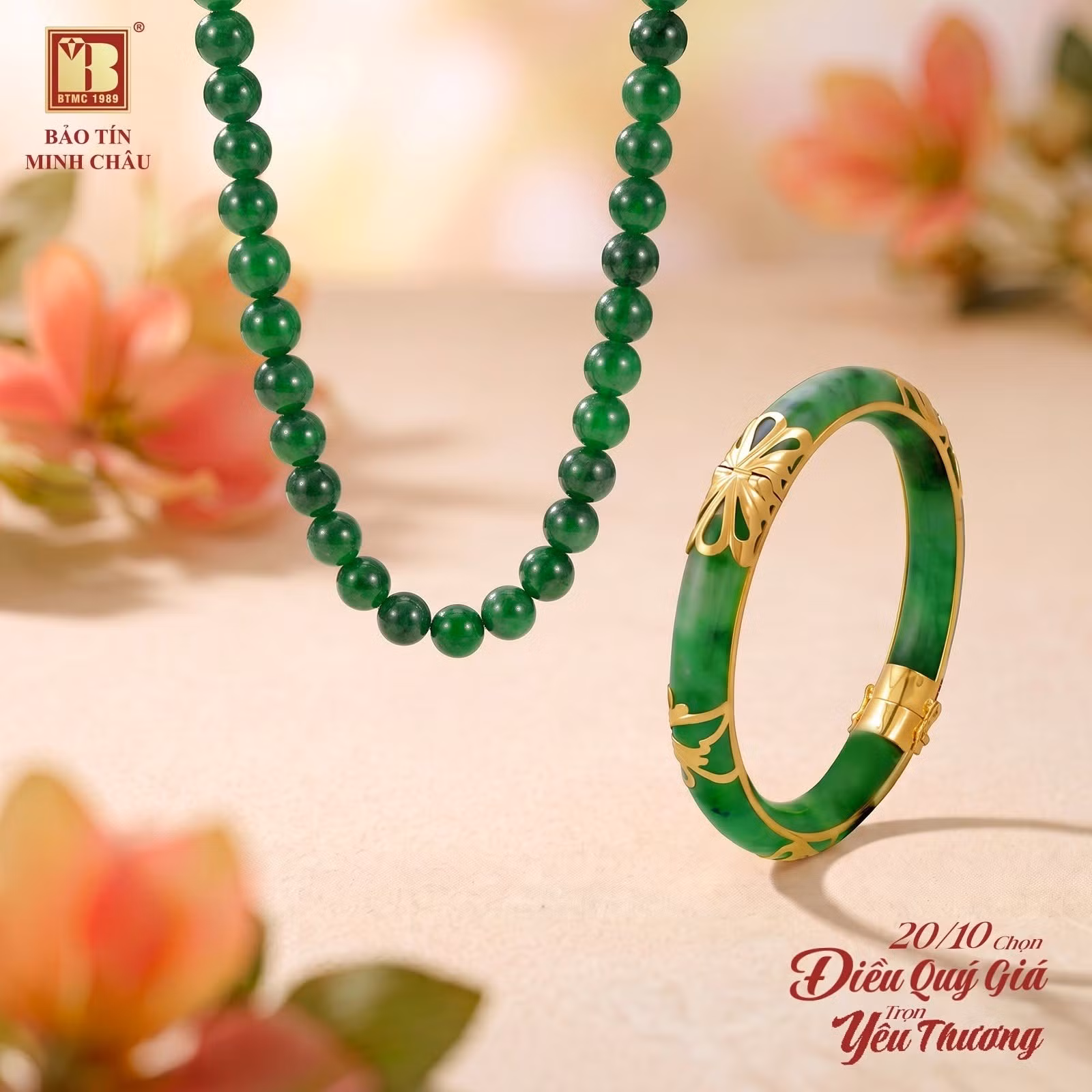 Chuỗi ngọc cẩm thạch và vòng ngọc bọc vàng - quà tặng ý nghĩa dành tặng bà và mẹ (Ảnh: BTMC).