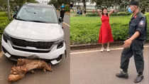 Sau va chạm giao thông, nữ tài xế lái xe ô tô chỉ còn 3 bánh bỏ chạy