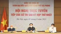 Chủ tịch Quốc hội Vương Đình Huệ tiếp xúc cử tri Hải Phòng theo hình thức trực tuyến