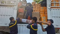 Đội cứu nạn cứu hộ Bộ Công an sử dụng trang thiết bị hiện đại tìm kiếm nạn nhân ở thị trấn Zabuthiri, Myanmar