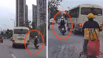 Triệu tập tài xế xe khách “múa lốp”, chèn ép xe máy trên Đại lộ Thăng Long