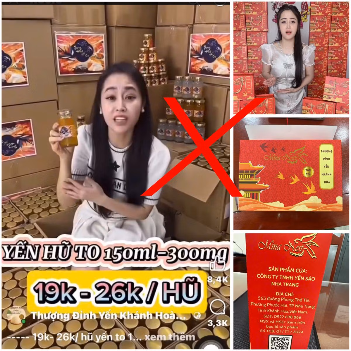 Vũ Thùy Trang livestream giới thiệu, bán sản phẩm mang nhãn hiệu "Mina Nest" và "Gold Nest" trên nền tảng mạng xã hội Facebook
