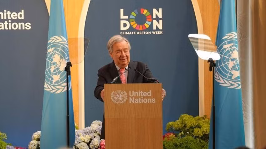 Tổng thư ký Liên hợp quốc António Guterres phát biểu tại “Tuần lễ hành động khí hậu London”. Ảnh: U.N