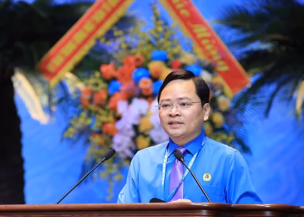 Ông Nguyễn Anh Tuấn, Chủ tịch Tổng Liên đoàn Lao động Việt Nam khẳng định Đại hội đã hoàn thành toàn bộ nội dung chương trình đề ra. (Ảnh: PV/Vietnam+)