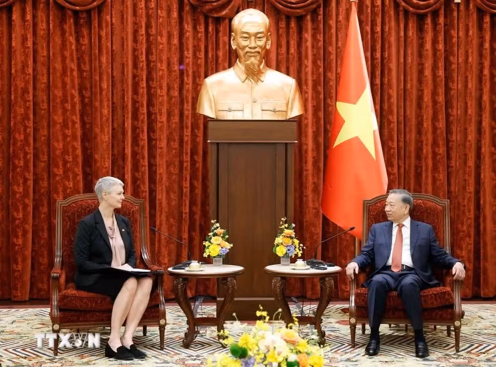 Tổng Bí thư, Chủ tịch nước Tô Lâm tiếp Đại sứ Vương quốc Na Uy Hilde Solbakken. (Ảnh: Thống Nhất/TTXVN)
