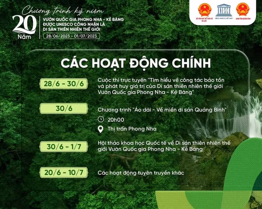  Kỷ niệm 20 năm Vườn Quốc gia Phong Nha-Kẻ Bàng được UNESCO công nhận là Di sản thiên nhiên thế giới -0