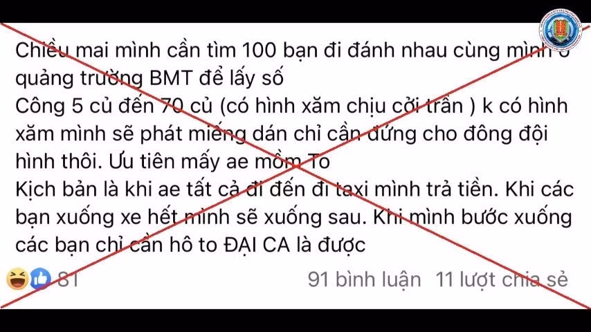 Đăng tin tuyển người đi đánh nhau trên Facebook để “câu like” -0