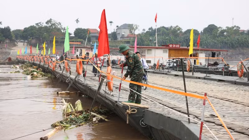 Cầu phao Phong Châu tạm dừng hoạt động do nước sông Hồng dâng cao -0