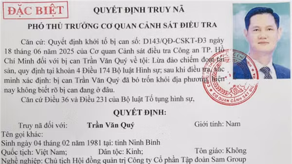 Truy nã Chủ tịch Hội đồng quản trị Tập đoàn Sam Group