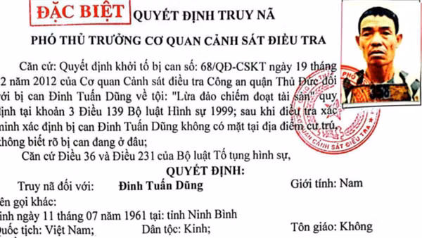 Truy nã đặc biệt bị can lừa đảo chiếm đoạt tài sản