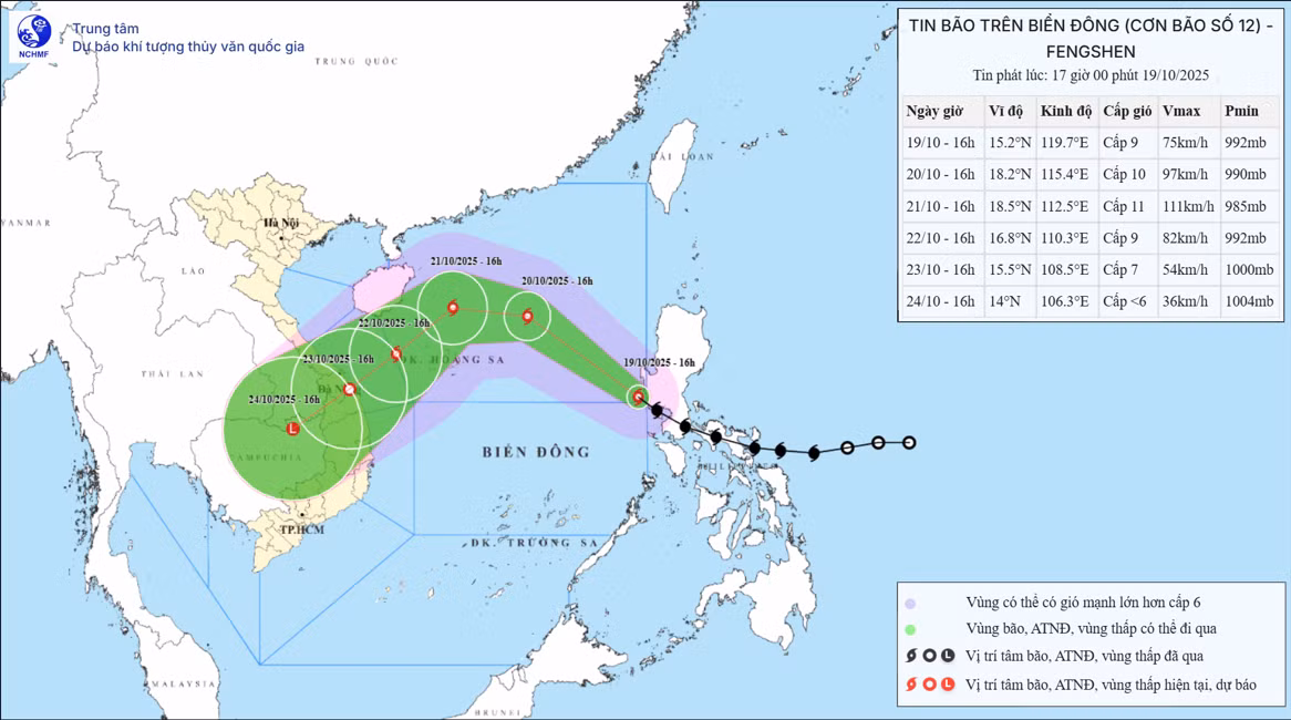 Bão FENGSHEN đã chính thức đi vào biển Đông, thành cơn bão số 12 -0