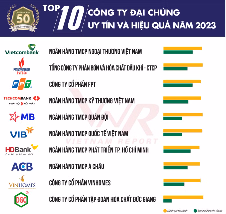 TOP 10 công ty đại chúng hiệu quả nhất năm 2023: Ấn tượng HDBank, Đạm Phú Mỹ và Hóa dầu Đức Giang -0