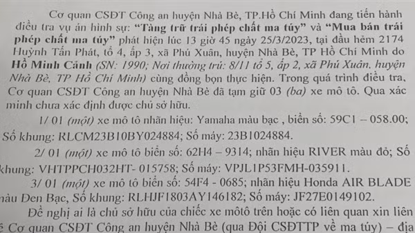 Tìm chủ sở hữu 3 xe máy trong vụ án mua bán, tàng trữ ma túy