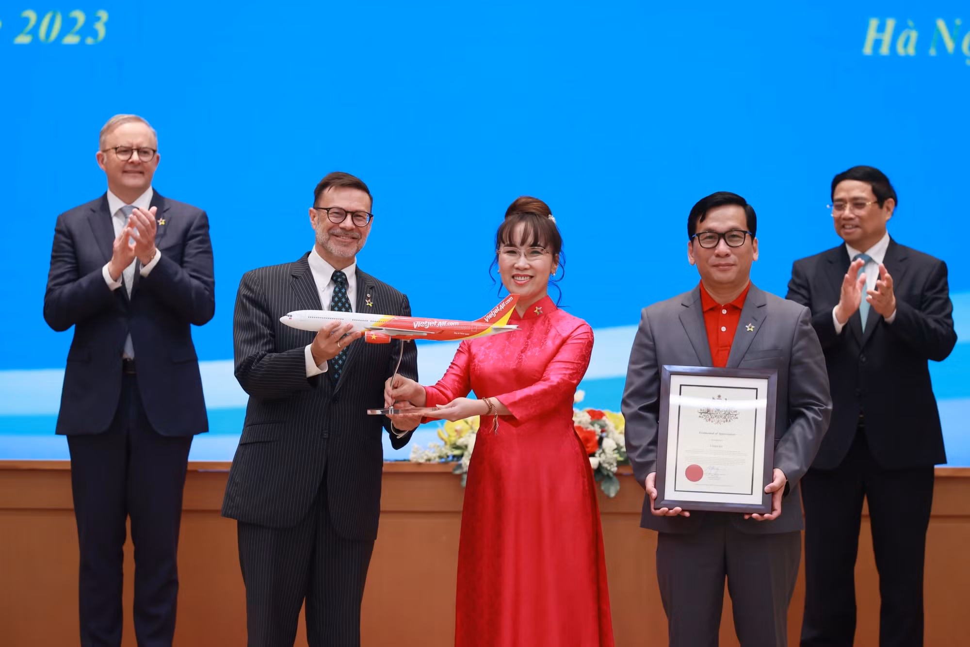 Thủ tướng hai nước Việt Nam, Úc chứng kiến lễ công bố đường bay thẳng TP Hồ Chí Minh – Brisbane của Vietjet -0