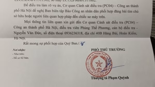 Công an Hà Nội tìm chủ sở hữu xe máy liên quan vụ án đang điều tra