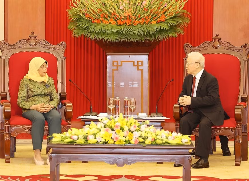 Tổng Bí thư Nguyễn Phú Trọng tiếp Tổng thống Singapore Halimah Yacob -0