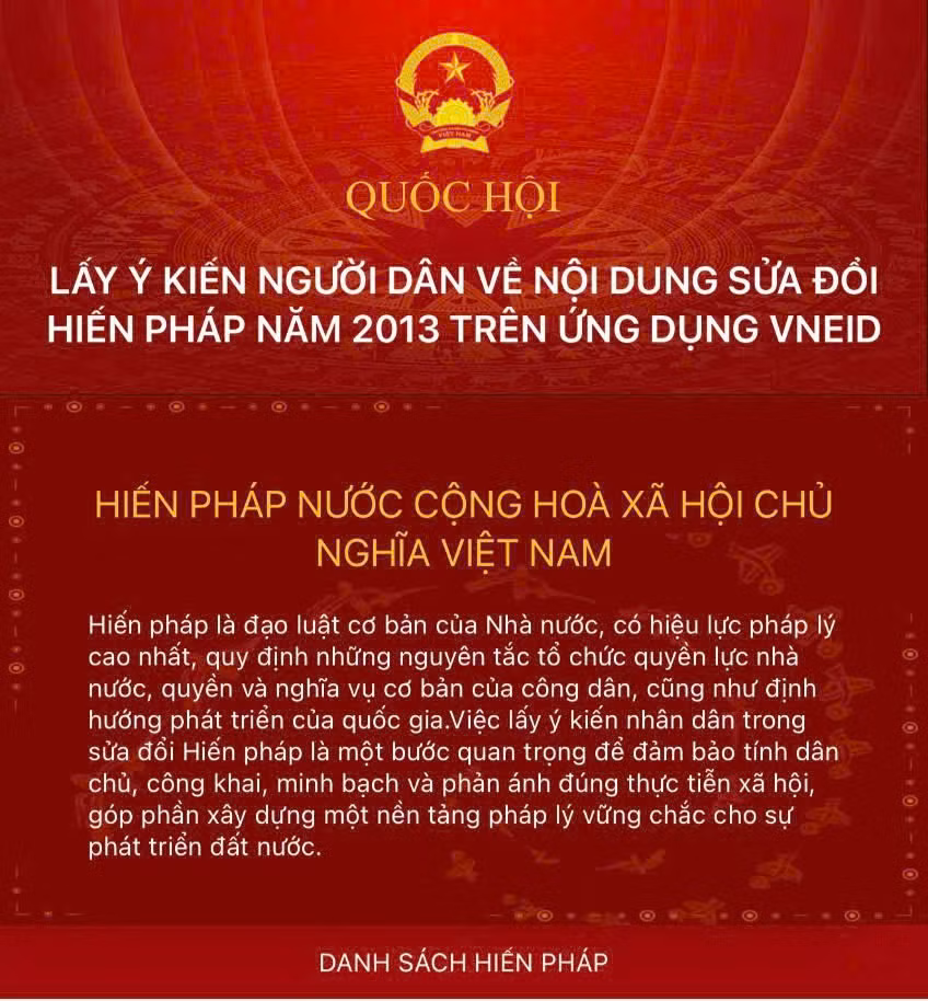 Các thao tác trên ứng dụng VNeID về Dự thảo sửa đổi, bổ sung một số điều của Hiến pháp năm 2013 -0