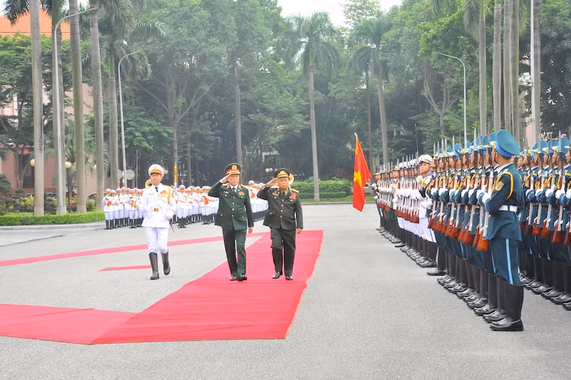Đại tướng Lương Cường chủ trì lễ đón Chủ nhiệm Tổng cục Chính trị Quân đội nhân dân Lào -0