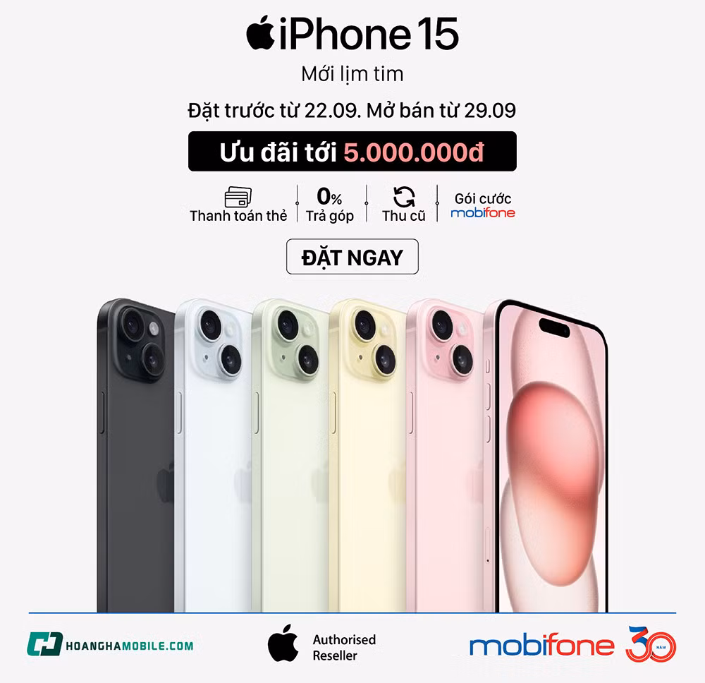 iPhone 15 Series giá chỉ từ 21.490.000đ khi mua gói cước độc quyền từ nhà mạng MobiFone -0
