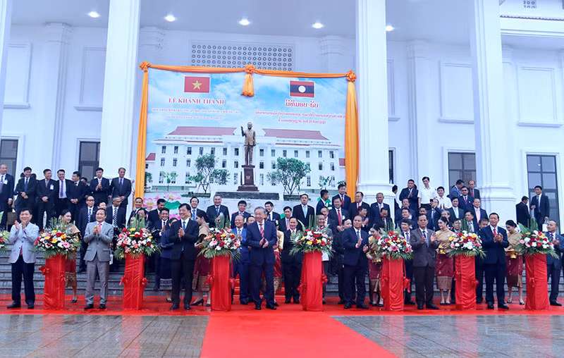 Bộ trưởng Tô Lâm dự Lễ khánh thành Học viện Chính trị Công an Lào -0