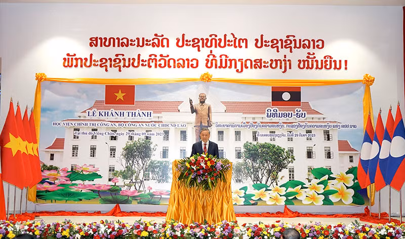 Bộ trưởng Tô Lâm dự Lễ khánh thành Học viện Chính trị Công an Lào -0