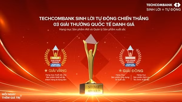Sản phẩm Techcombank sinh lời tự động giành giải vàng Stevie Awards