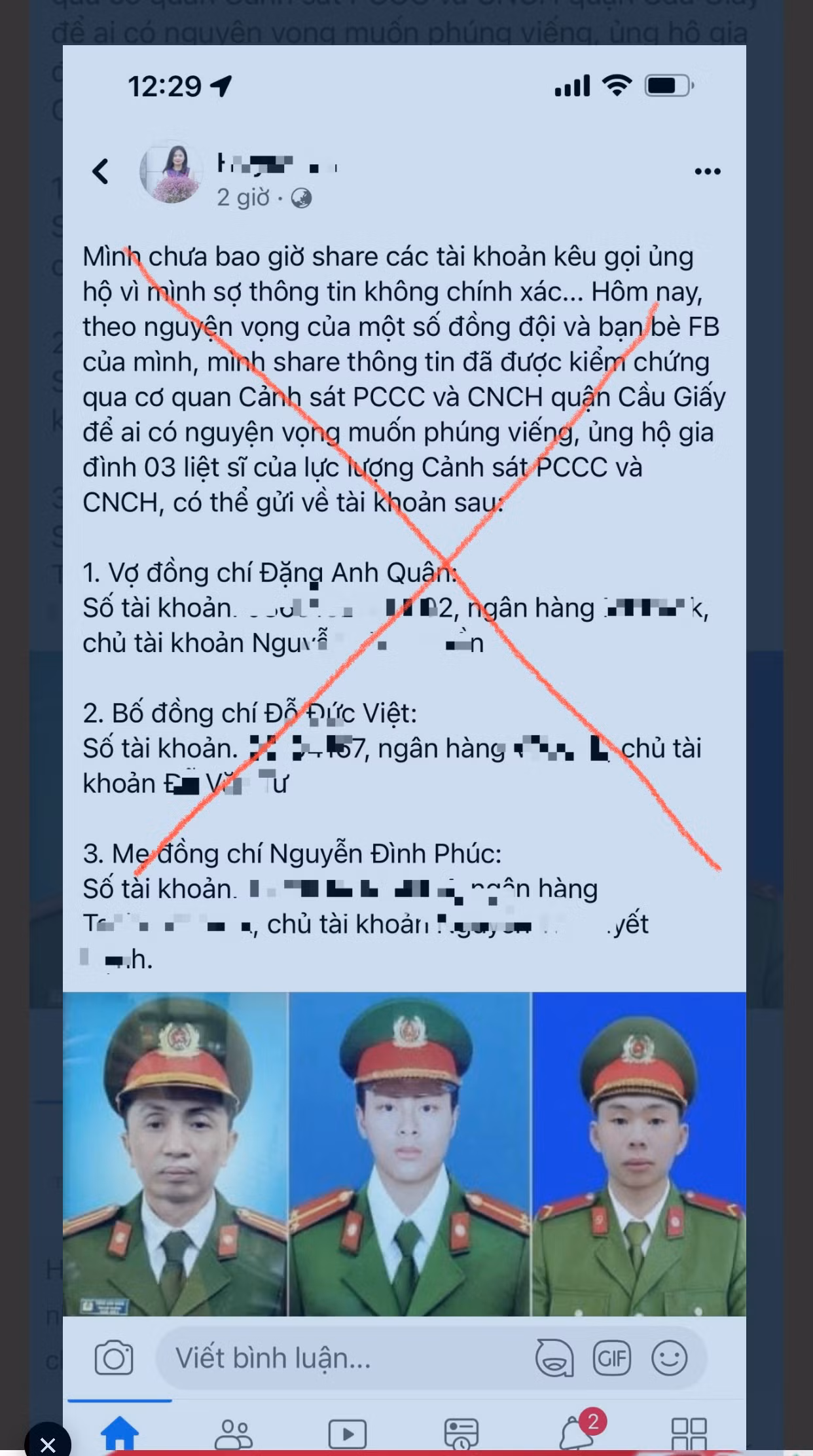 Không có chuyện gia đình ba chiến sĩ Cảnh sát PCCC kêu gọi quyên góp tiền phúng viếng -0