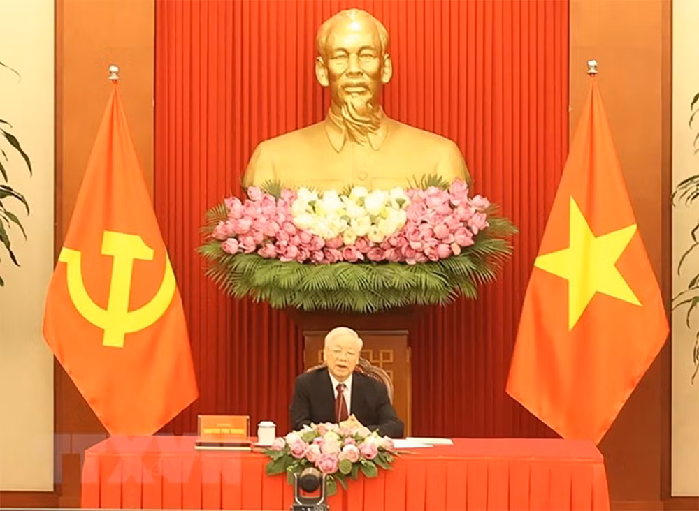 Tổng Bí thư điện đàm với Chủ tịch Đảng Nhân dân Campuchia -0