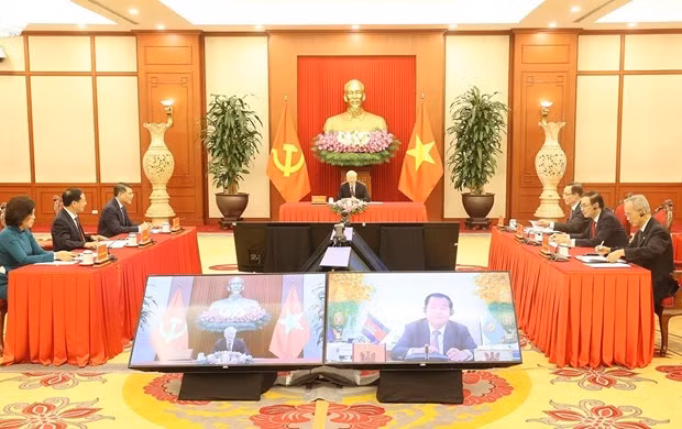 Tổng Bí thư điện đàm với Chủ tịch Đảng Nhân dân Campuchia -0