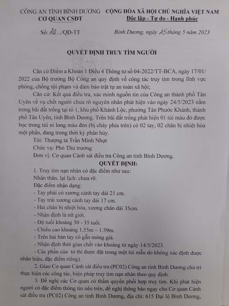 Truy tìm nạn nhân nghi bị sát hại rồi phân xác phi tang -0