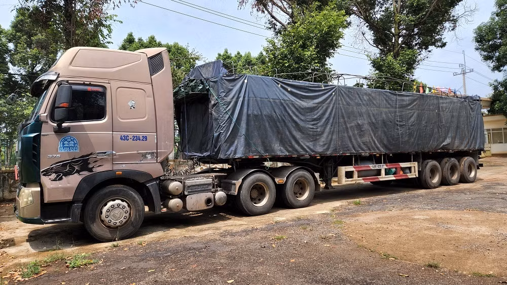 Xe đầu kéo vận chuyển 23 lóng gỗ trái phép ở khu vực biên giới -0