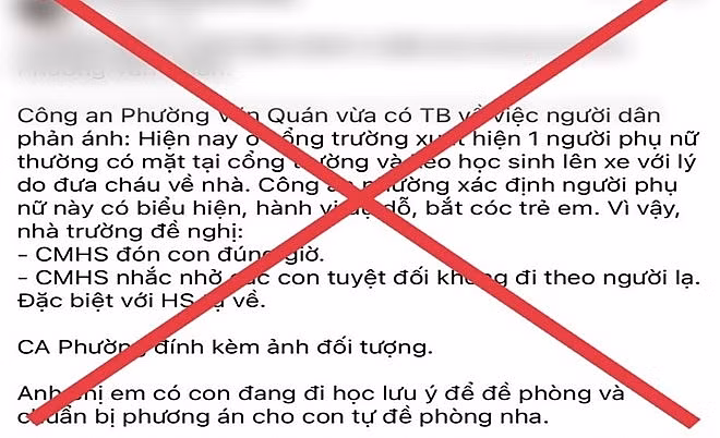 Thông tin bắt cóc trẻ em trước cổng trường học ở Hà Đông là sai sự thật -0
