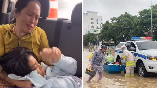 CSGT vượt mưa lũ đưa sản phụ và bệnh nhân đến bệnh viện
