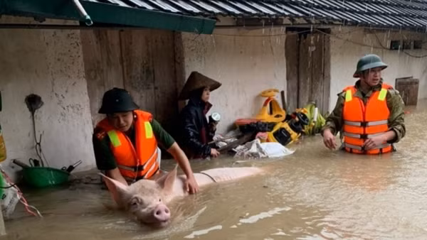 Công an Tam Đảo giúp dân sơ tán tài sản trong mưa lũ