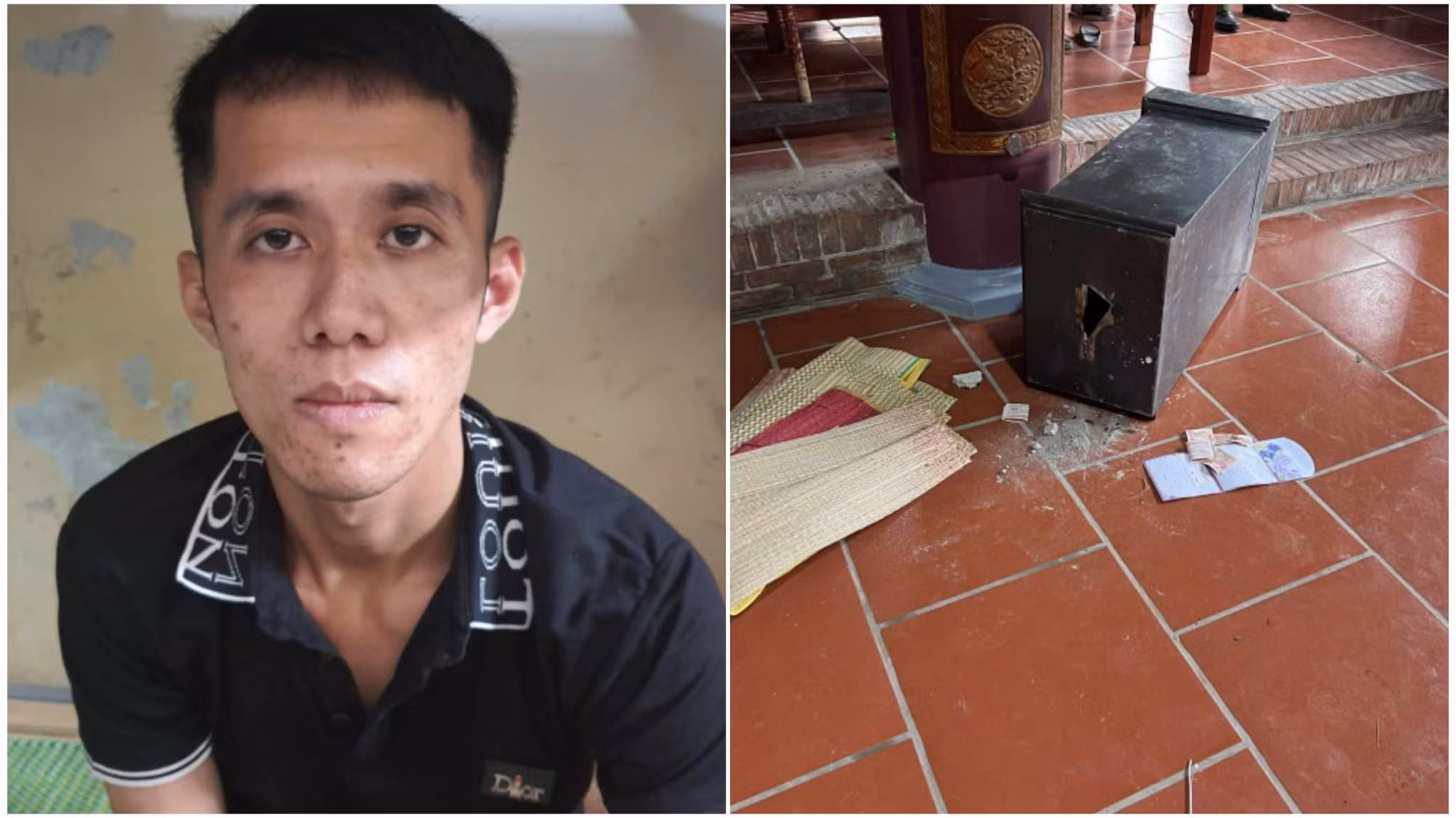 Nguyễn Trịnh Hùng và tang vật.