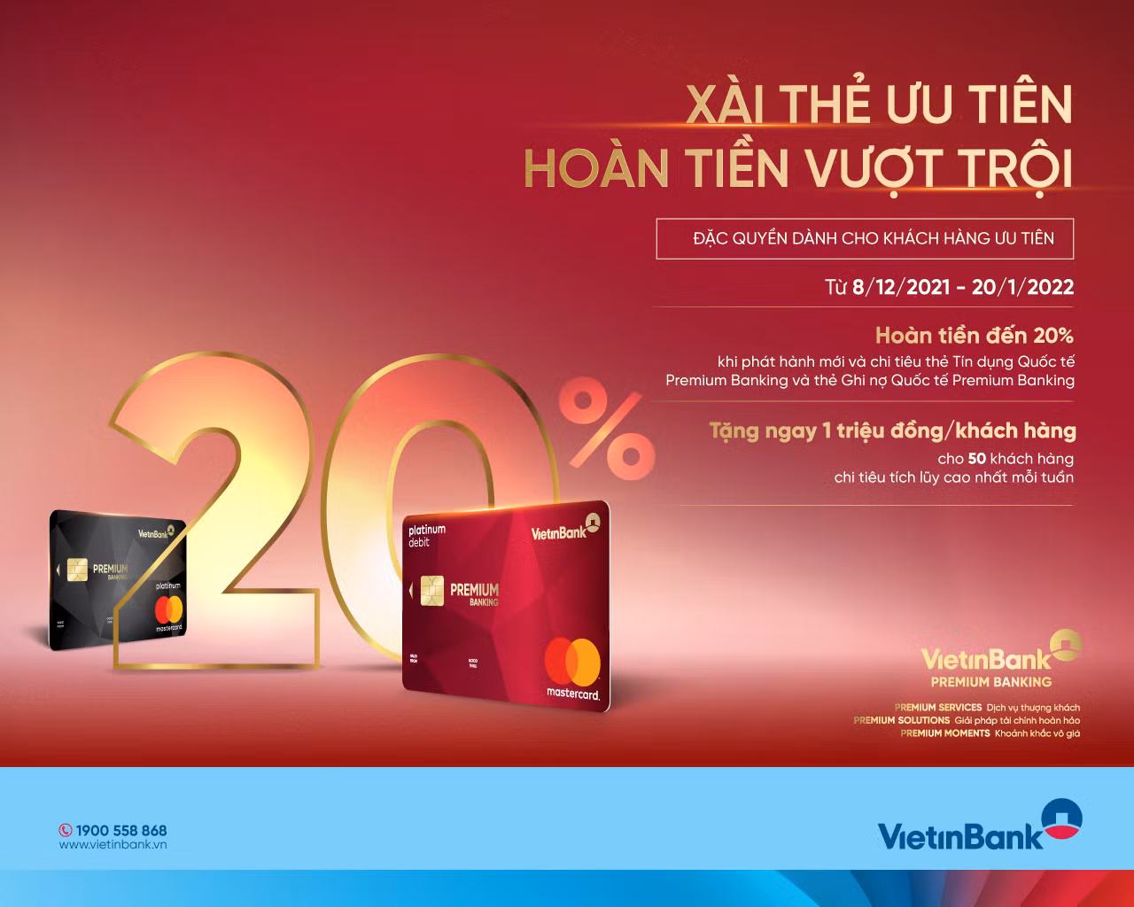 “Xài thẻ ưu tiên - Hoàn tiền vượt trội” cùng thẻ VietinBank Premium Banking -0