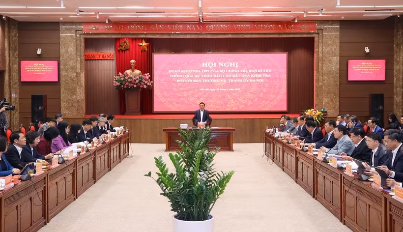 Đoàn kiểm tra của Bộ Chính trị làm việc với Ban Thường vụ Thành ủy Hà Nội -0