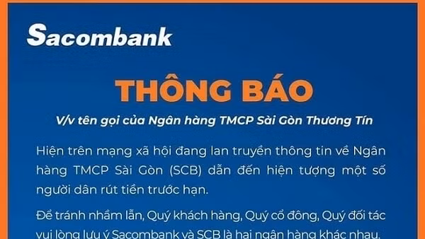 Ngân hàng Sacombank hoàn toàn không liên quan đến ngân hàng SCB