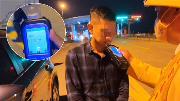 Tài xế có nồng độ cồn cao ngất ngưởng lái xe trên cao tốc Hà Nội - Hải Phòng
