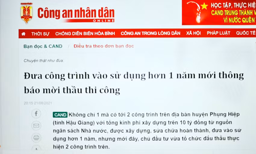 Hậu Giang thành lập đoàn kiểm tra 2 công trình xây trước, đấu thầu sau mà Báo CAND phản ánh ảnh 3 Tỉnh Hậu Giang thành lập đoàn kiểm tra 2 công trình xây trước, đấu thầu sau mà Báo CAND phản ánh -0